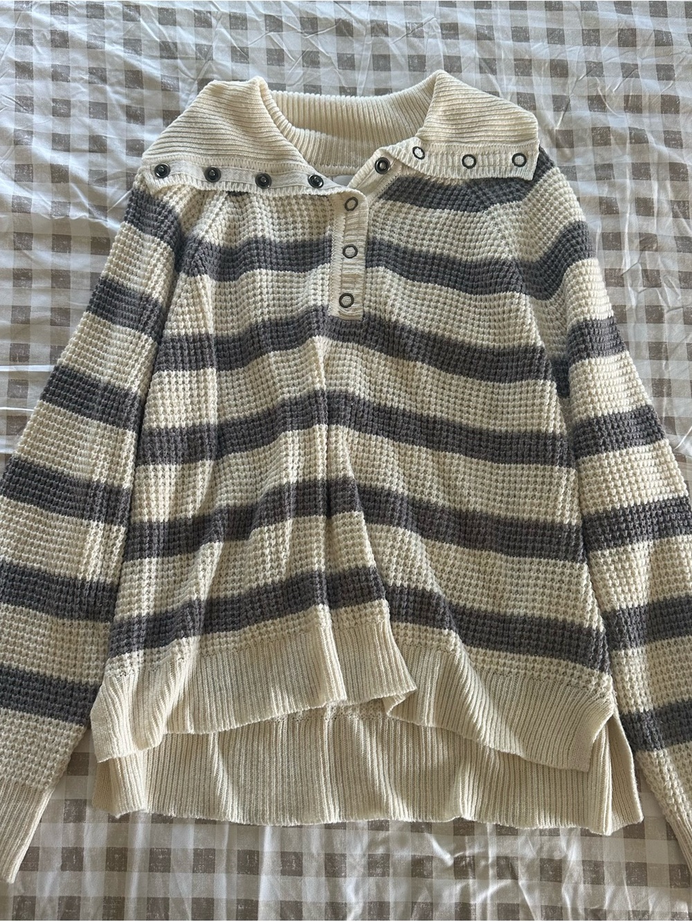 BE COOL Striped Cowl Polo Sweater in Cream and Charcoal